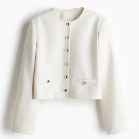 H&M Jackets & Blazers - H&M Woven Short Jacket | Size L | Round Neckline, Lined, Button Front